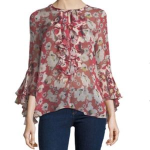 Kobi Halperin | Red Agatha Bell Sleeve Floral Print Blouse